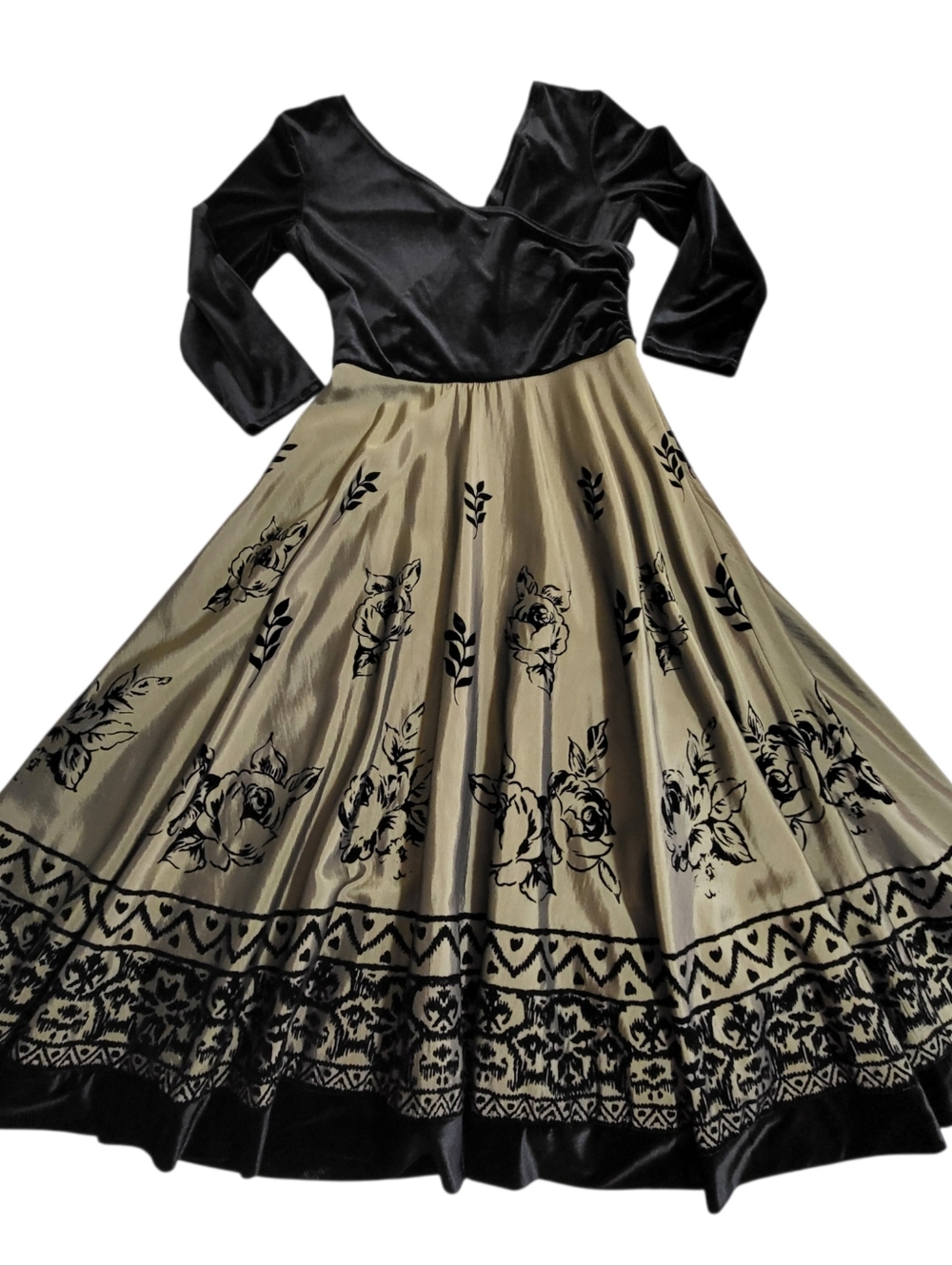 Vintage K Studio Dress Size 12 Black Velvet Embroidered Prom Wedding Gala Event